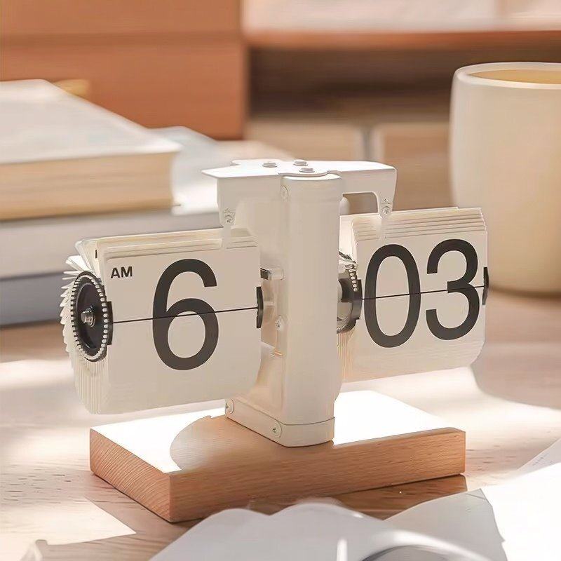 创意机械自动翻页时钟桌面简约复古台式数字摆钟轻奢极简装饰座钟,家居饰品,座钟,淘宝优惠券,粉丝福利购,淘宝优惠卷