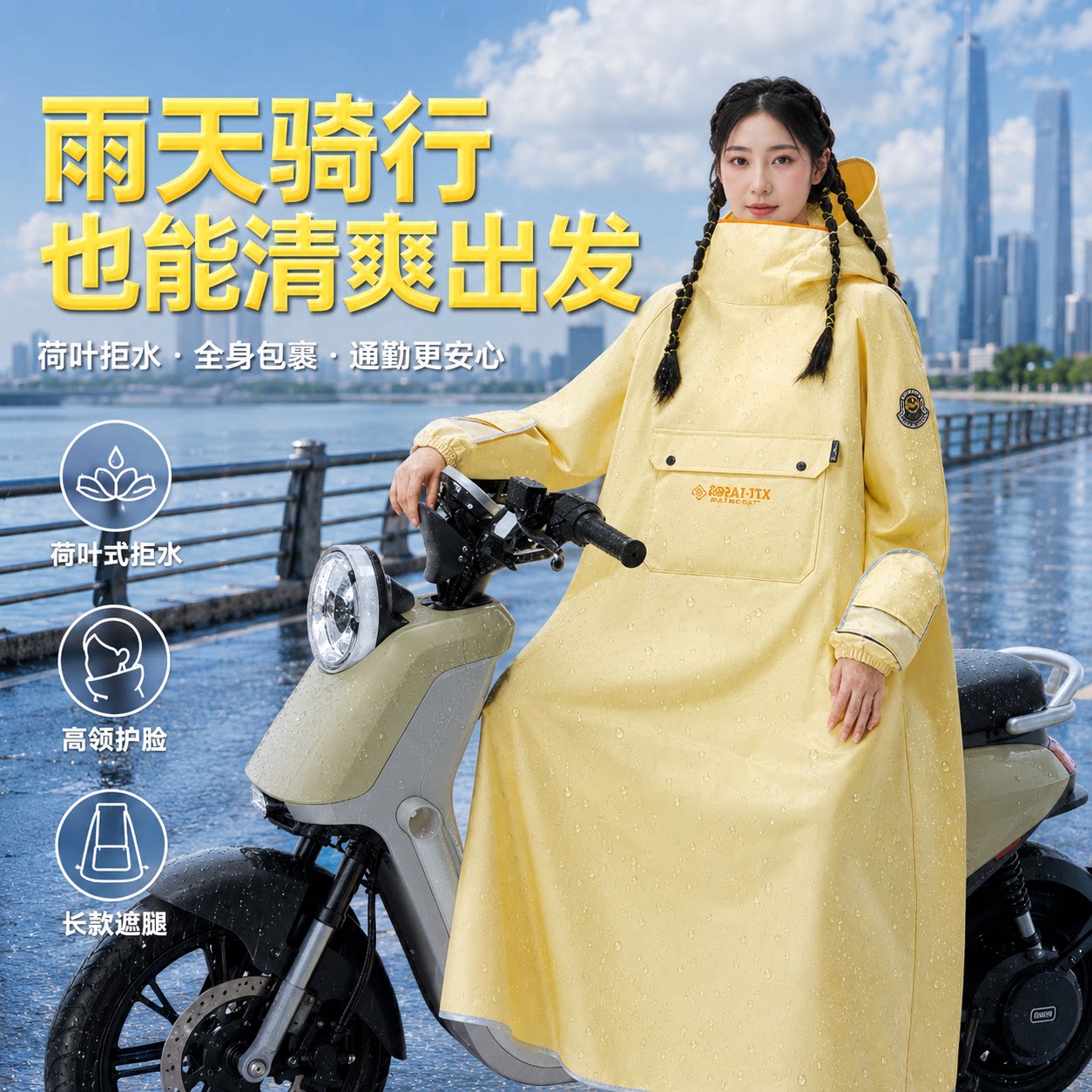 绿源电动车雨衣成人长款全身防暴雨外卖骑手骑行单人雨披女男通用
