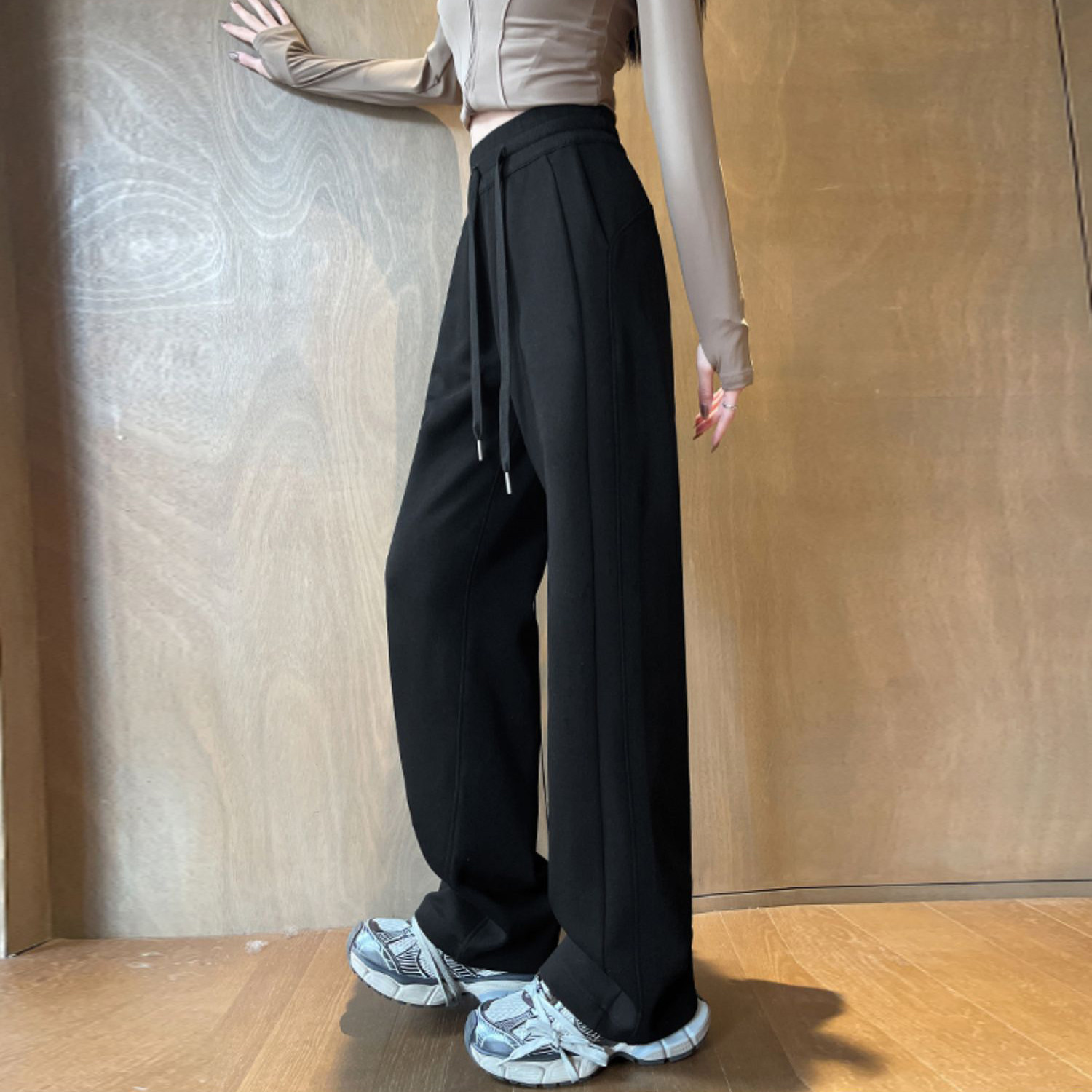 【断码清仓】lu家提臀时尚百搭高腰显瘦阔腿休闲直筒运动卫裤女