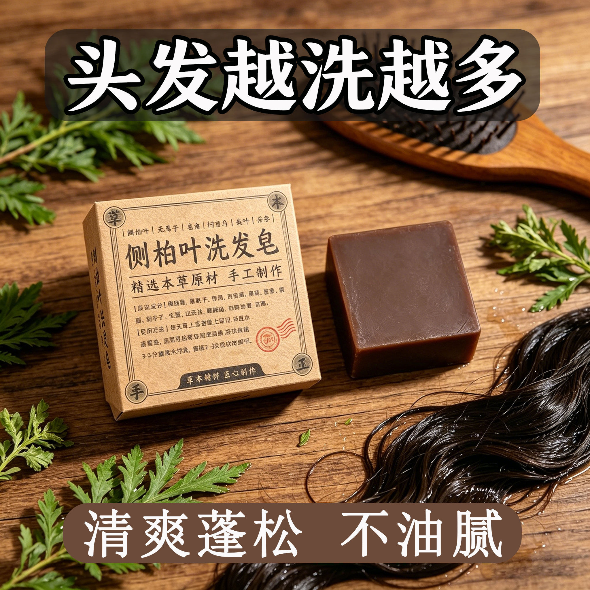 侧柏叶洗发皂蓬松固体养发皂何首乌护发皂草本洗头皂手工皂精油皂