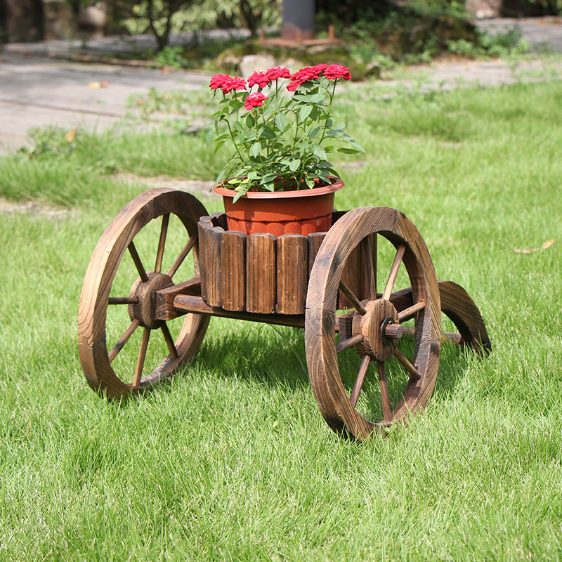 定制防腐木花架创意花车轮户外装饰田园落地实木花架子碳化庭院花