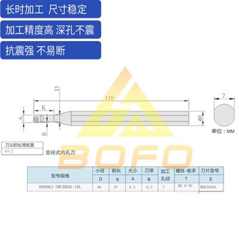 高速钢变径内孔刀杆H0805J/H0806J/H1005K/H1205K/H1208K-SWUBR06