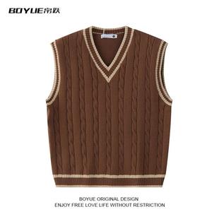 学院风打底制服无袖 BOYUE帛跃编织麻花拼色背心男女英式 坎肩毛衣