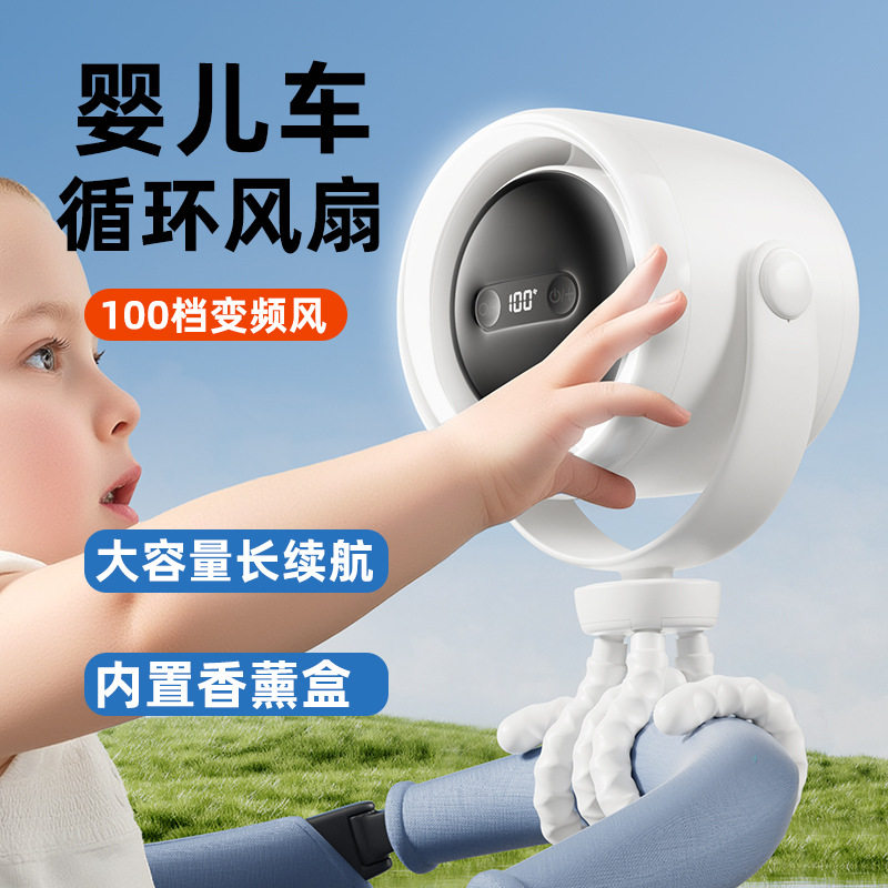 跨境婴儿车八爪鱼风扇防夹手3档小夜灯香薰usb迷你充电小迷你便携