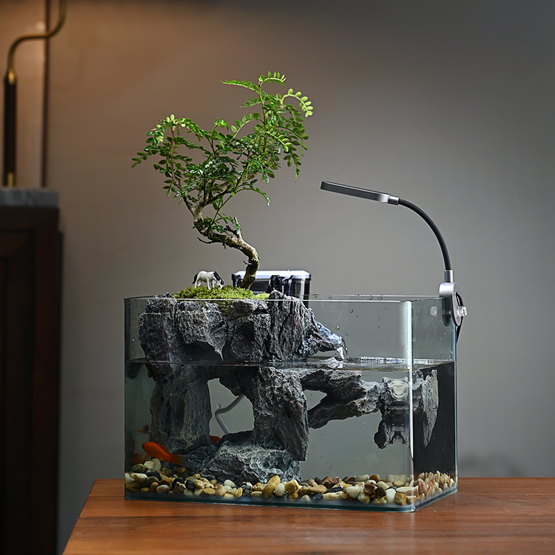 假山过滤流水摆件循环水桌面鱼缸造景植物中型客厅办公室装饰景观