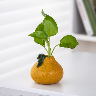 创意橘子干花花瓶陶瓷水养绿萝水培花盆花器客厅办公桌面装饰摆件