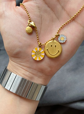 国外刚刚发售！国内还没！ 元货 笑脸微笑小雏菊饰品镀金项链裸链