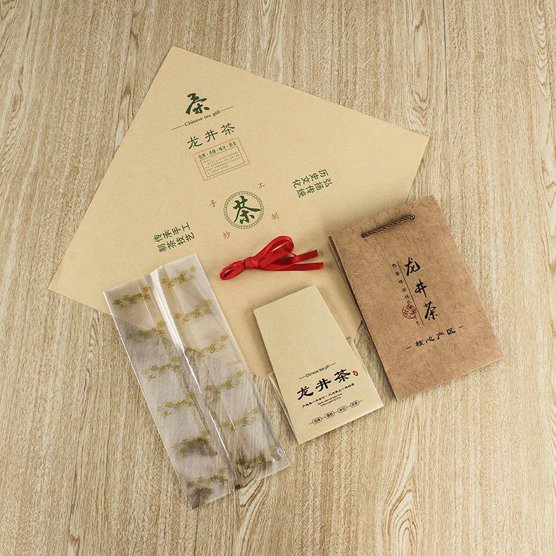 手工龙井茶半斤茶叶包装袋土方包纸梯形方底铝箔复古散装茶叶袋子