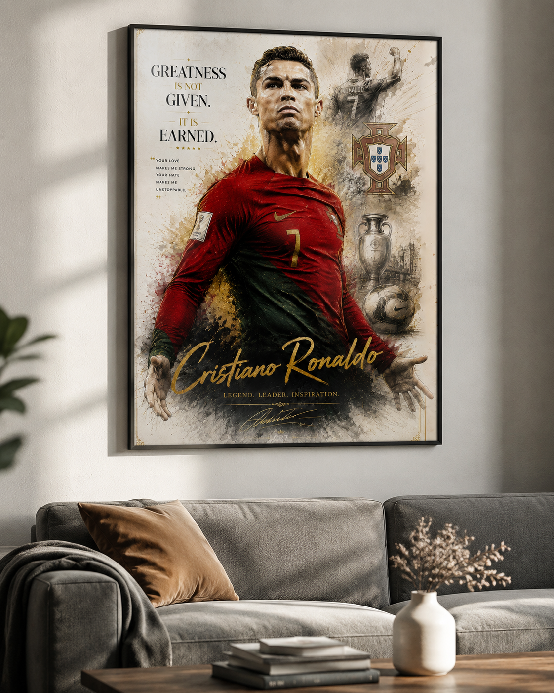 C 罗世界杯葡萄牙球星CR7罗纳尔多装饰画客厅卧室挂画足球迷宿舍