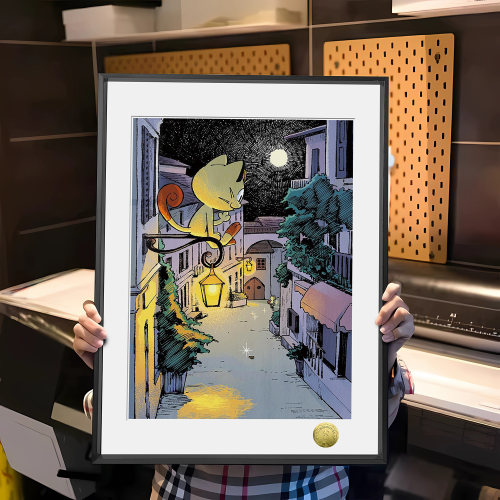 皇呱《月下猫影》 宝可梦喵喵月下猫影同人周边装饰画