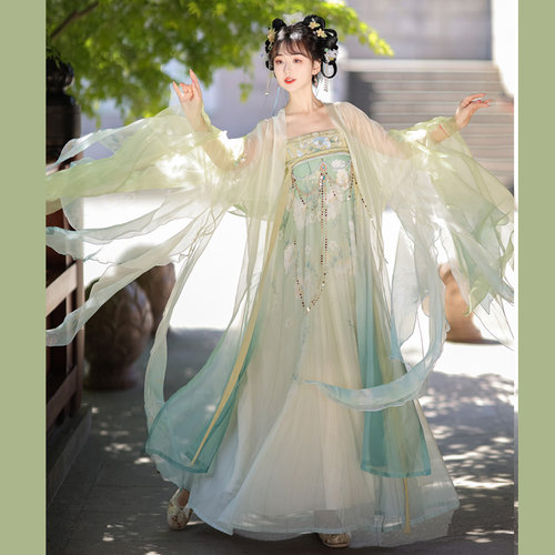 汉服女阑珊小记原创【青柠】破烂袖大袖衫重工刺绣齐胸襦裙春夏