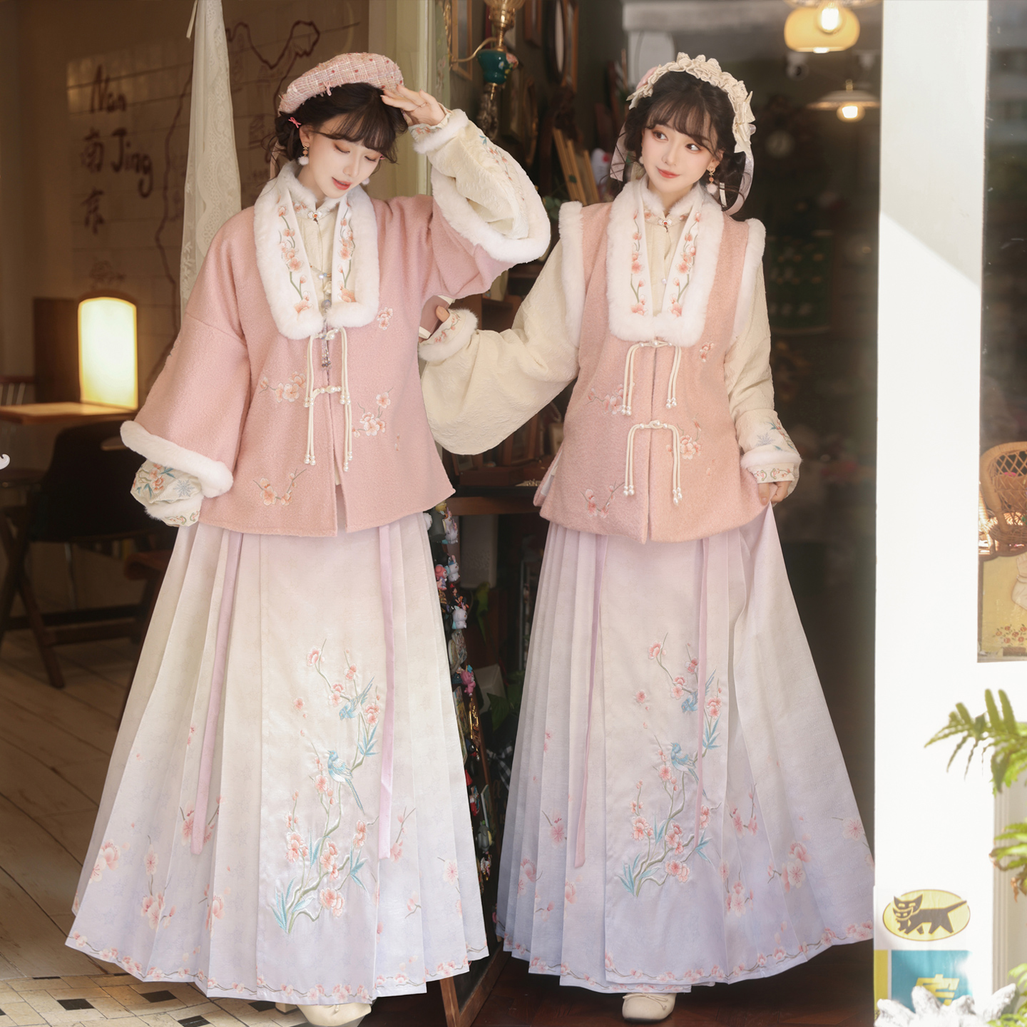 汉服女阑珊小记原创鹊枝春明制加绒对襟袄比甲立领琵琶袖马面裙冬