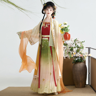 汉服女阑珊小记【染春】宋制对襟长褙子吊带褶裙披帛日常清凉春夏