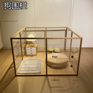 宠物狗围栏室内栅栏实木狗笼子小型犬透明亚克力无缝防钻狗栅栏