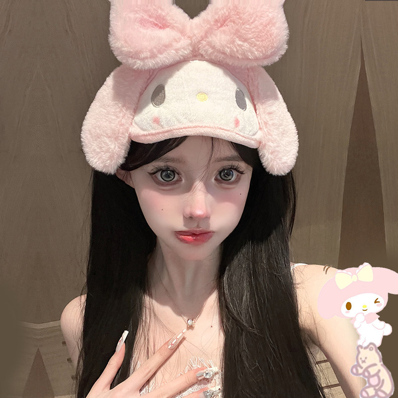 可爱美乐蒂卡通大耳朵狗粉色遮光眼罩学生蝴蝶结毛绒助睡眠护眼罩