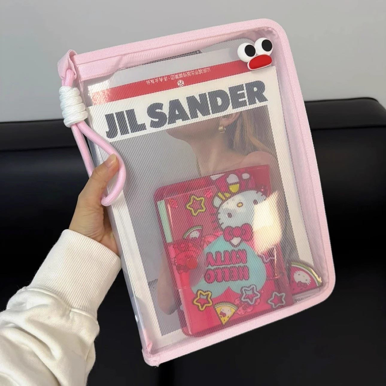 马卡龙透明A4文件袋大容量可装课本拉链式学生手提加厚防水收纳袋