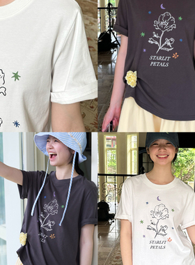 nothe Case「花束与夜晚」纯棉印花宽松T恤 简约休闲短袖