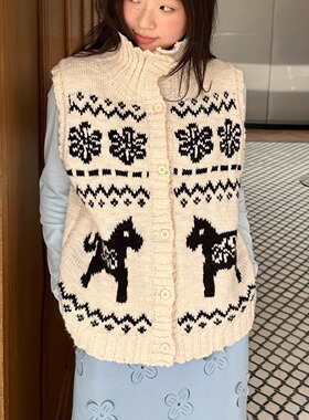 nothe Case「雪花小马」冰岛羊毛针织马甲 可爱无袖上衣开衫背心