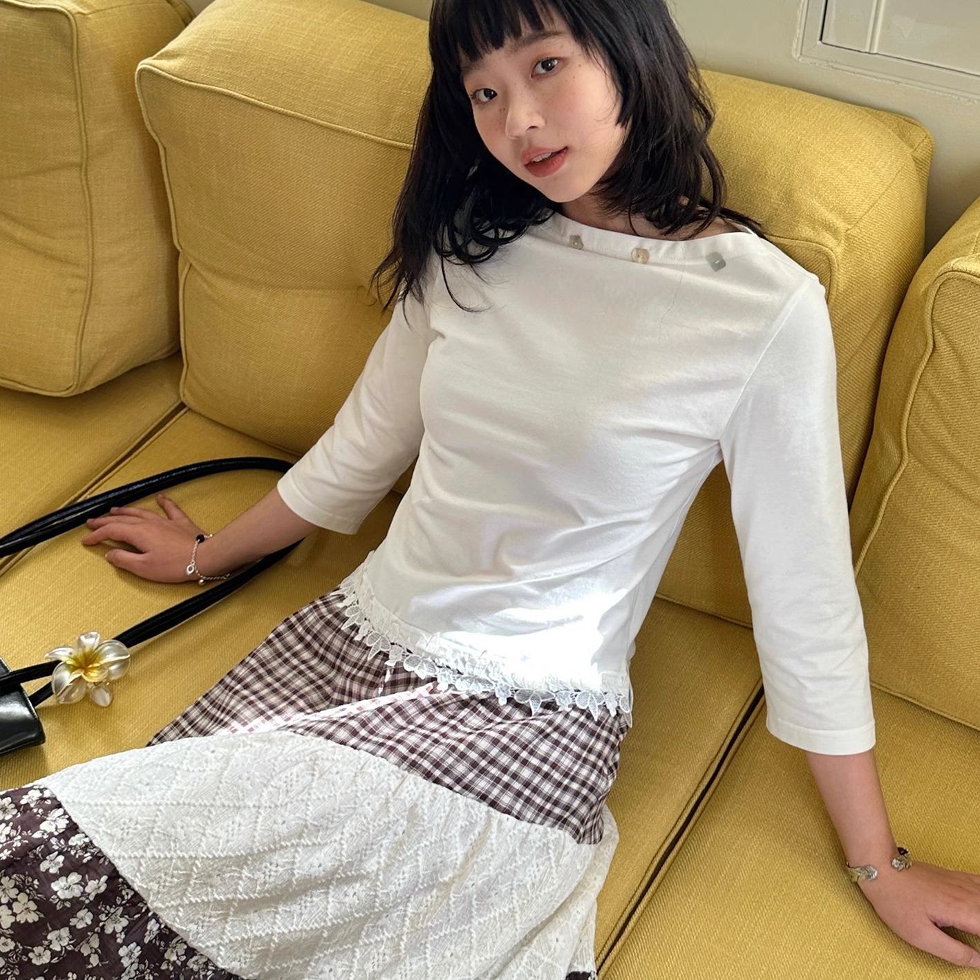 布然｜花边七分袖上衣