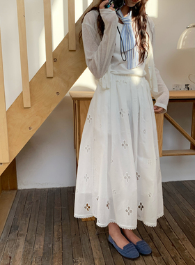 nothe Case「布蕾花园」春秋透气感蓬蓬镂空花朵伞裙 白色半身裙