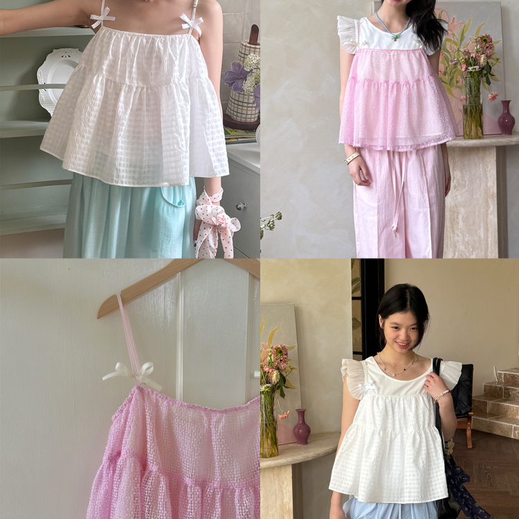 nothe Case「浆果奶霜」蝴蝶结小罩衫可爱双层透气吊带上衣叠穿