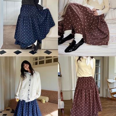 布然｜绒感波点印花双层半身裙
