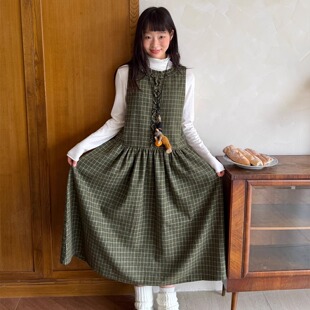 连衣裙 文艺宽松无袖 nothe Case「青野房间」复古格纹拼接中长款