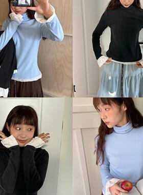 nothe Case「海风摇篮」显瘦花边加绒正肩上衣 修身高领打底衫