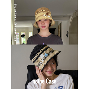 nothe Case「南法花园」度假显脸小拼色镂空编织防晒帽遮阳草帽