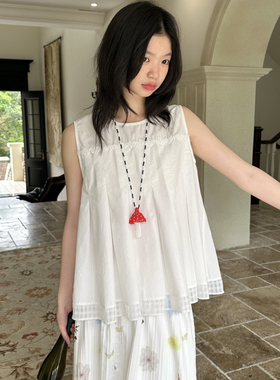 nothe Case「白色风信」压褶天丝棉拼接白色上衣百搭简约无袖背心