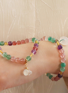 彩色多宝草莓晶手链天然水晶串珠