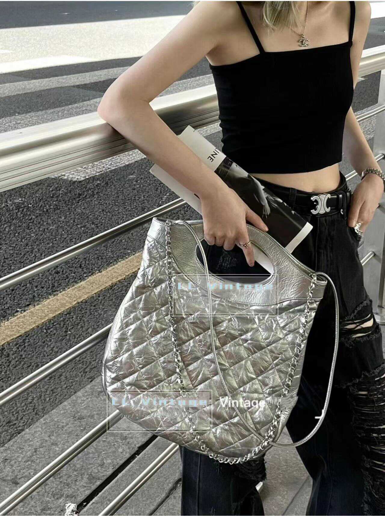 中古款太空银31bag竖版菱格链条单肩女包