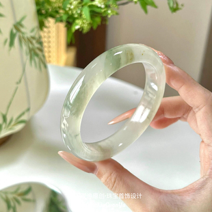 天然新疆天山翠不知春玉镯女款雪翠金丝玉正圈镯子非翡翠送礼物