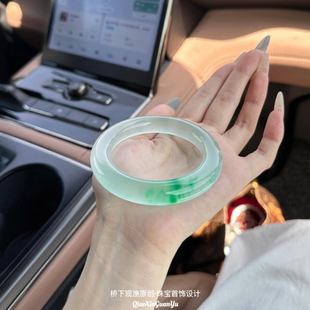 高冰独龙玉手镯冰种豆绿飘花玉镯子翡翠色玉手镯女款石英岩送礼物