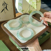 正品 天然新疆金丝玉天山翠雪翠不知春圆条手镯子飘花翡翠玉镯