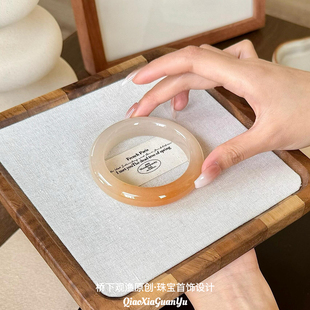 纯天然佘太翠手镯黄龙玉手镯金丝玉镯子女半山水桂花酿手镯送礼物