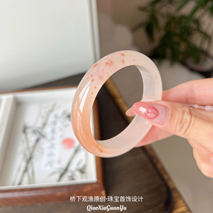 纯天然金丝玉手镯招桃花桃花酿玉镯子女正圈粉色玉镯子送妈妈礼物