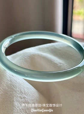 冰种玛瑙玉髓手镯库里蓝玛瑙手镯