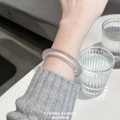 冰透高冰玛瑙手镯女天然玉髓镯子冰种白月光玉手镯女款 白月光玉镯