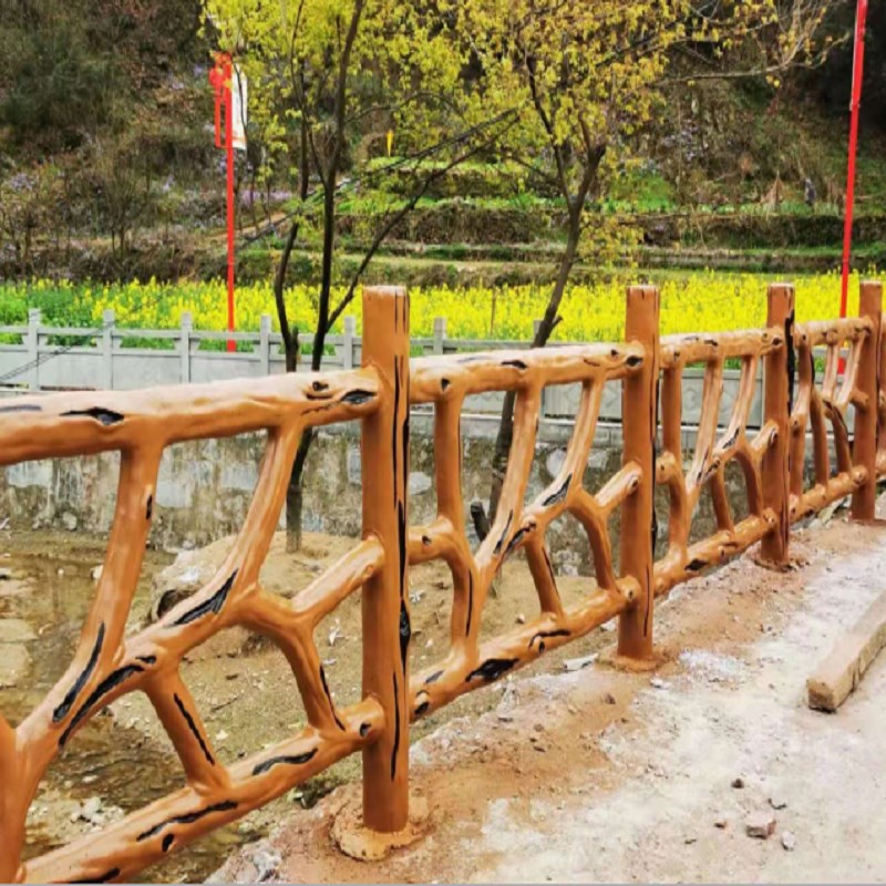 水泥仿木护栏公园河边池塘仿x树藤围栏湖南景区混凝土仿树皮栏杆