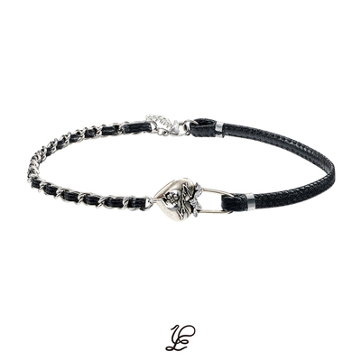 幸运之钥四叶草爱心锁头皮绳项链