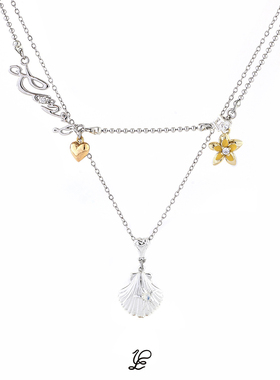 1P Jewelry 浮光溯贝系列双层链条贝壳爱心项链 锁骨链 七夕礼物