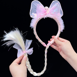 儿童闪灯发箍女童假发辫子头箍公主带灯发光发卡头饰闪光亮灯发饰