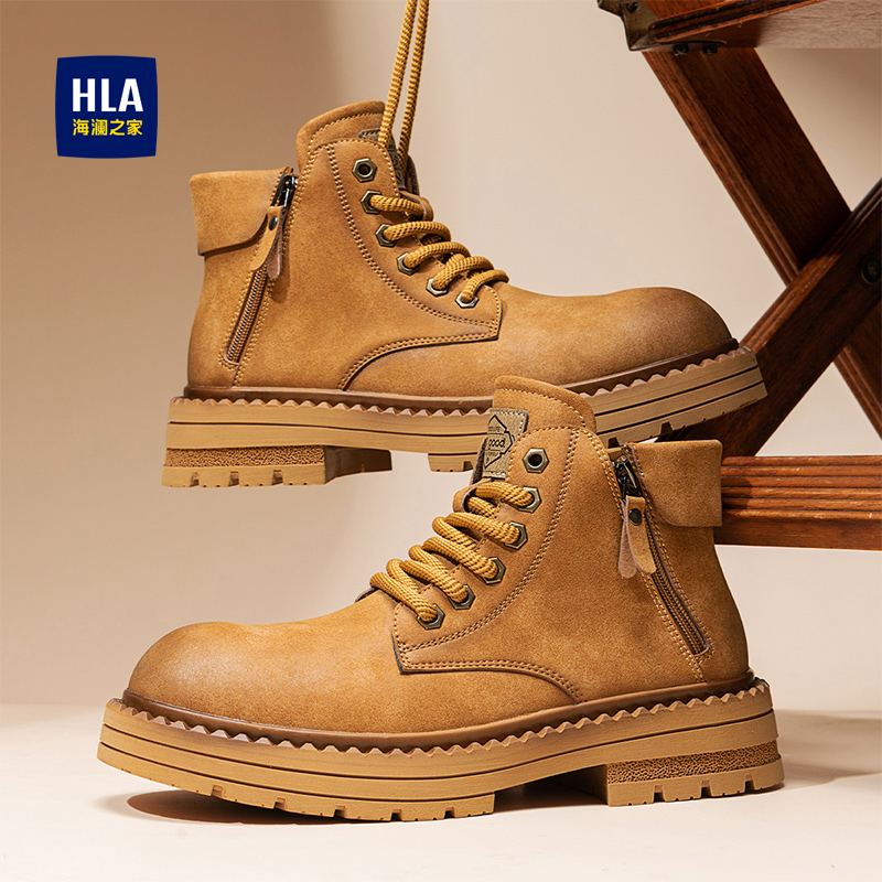 高帮拉链马丁靴增高大黄靴英伦
