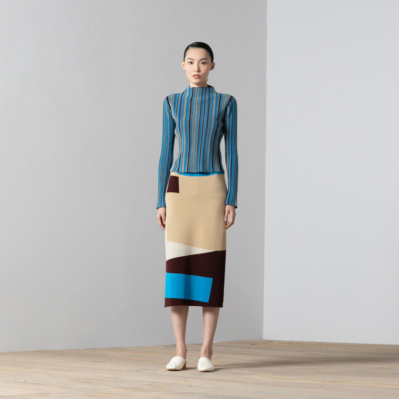 格纹半身裙连衣裙长袖修身条纹秋冬提花撞色A120-Q2K02