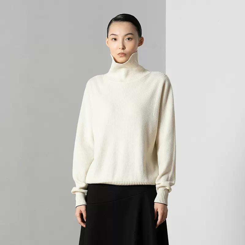 EXCEPTION例外女装春秋款简约舒适高领套头底摆撞色长袖气质毛衣