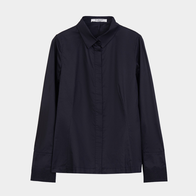 EXCEPTION女装秋冬款绣花工艺修身长袖衬衫简约百搭纯棉衬衣