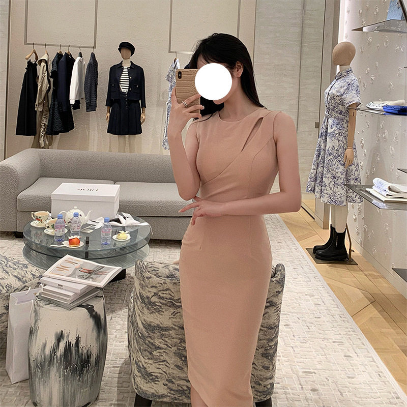 法式名媛气质优雅茶歇裙修身显瘦无袖连衣裙女设计感中长包臀裙子