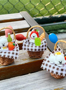 西西冰激凌系列野餐花篮摆件 创意造景娃娃屋微缩景观花蓝小摆件