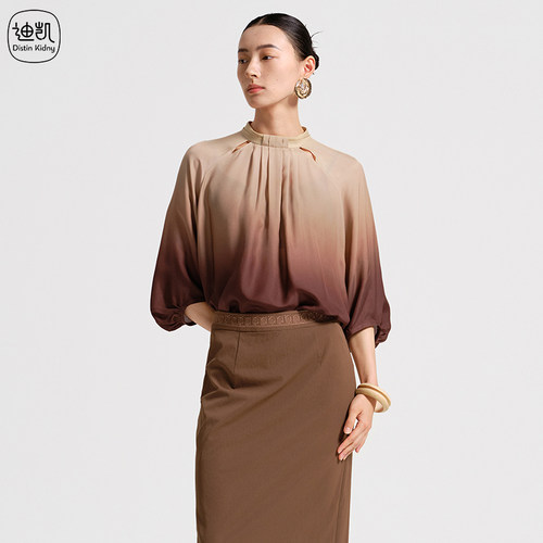 天丝垂感优雅文艺上衣女渐变衬衫